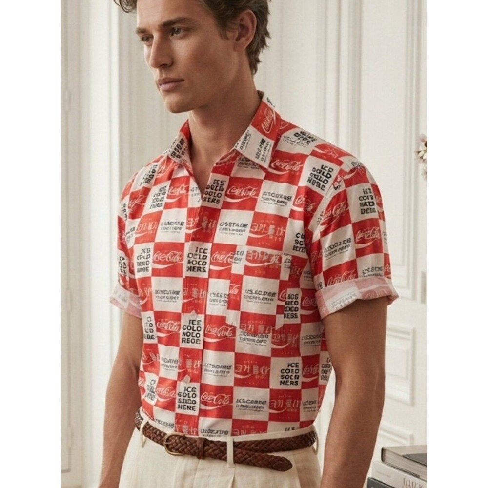 Coca Cola Red & White Logo Short Sleeve Shirt - Men's Large